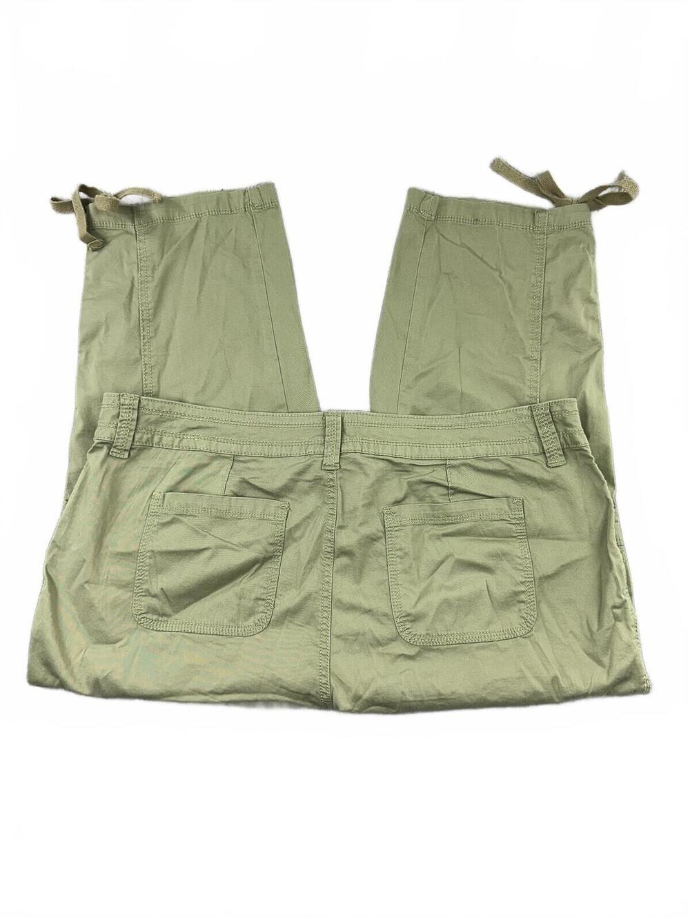 Faded Glory Olive Green Cargo Capri Pants Y2K Utility Style Adjustable Tie Cuffs